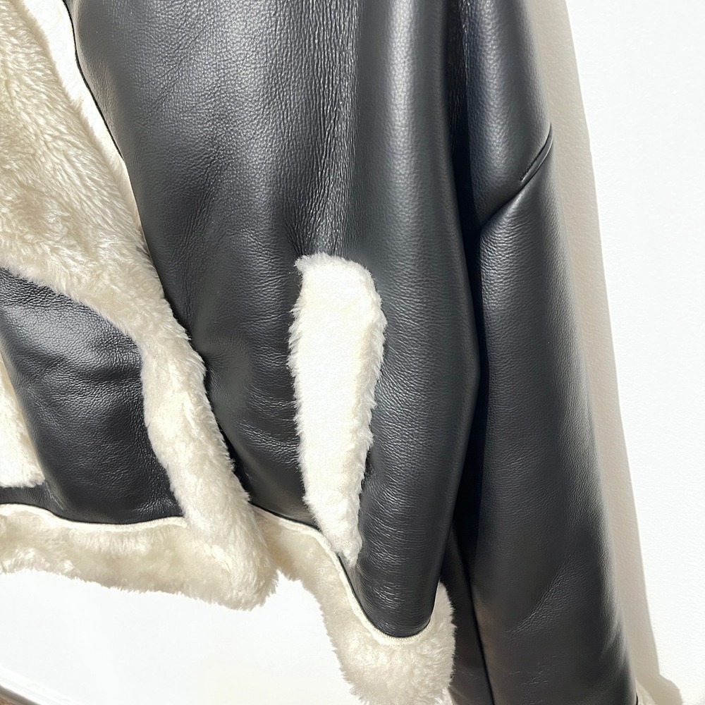 Abercrombie & Fitch Aviator Jacket Womens Small Black Vegan Leather Sherpa Lined - Picture 3 of 6